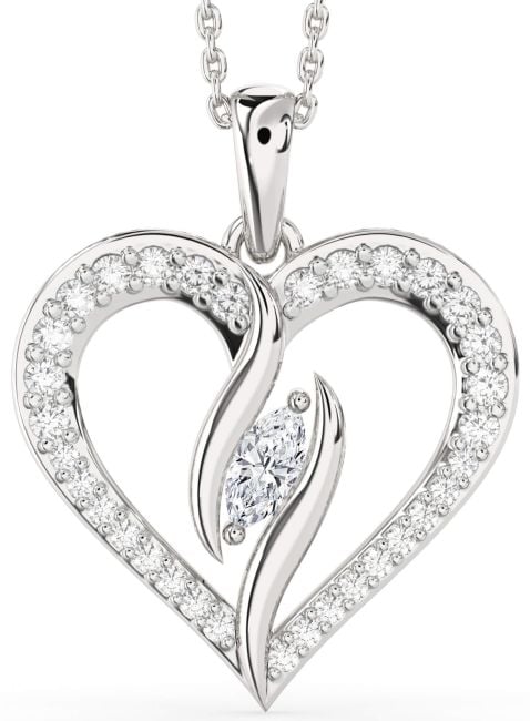 Large Diamond Silver Heart Necklace