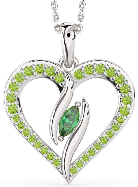 Large Emerald & Peridot Silver Heart Necklace