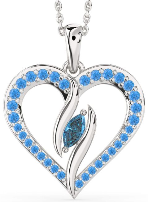 Large London Blue Topaz & Swiss Blue Topaz Silver Heart Necklace