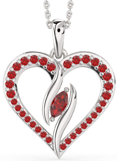 Large Ruby Silver Heart Necklace
