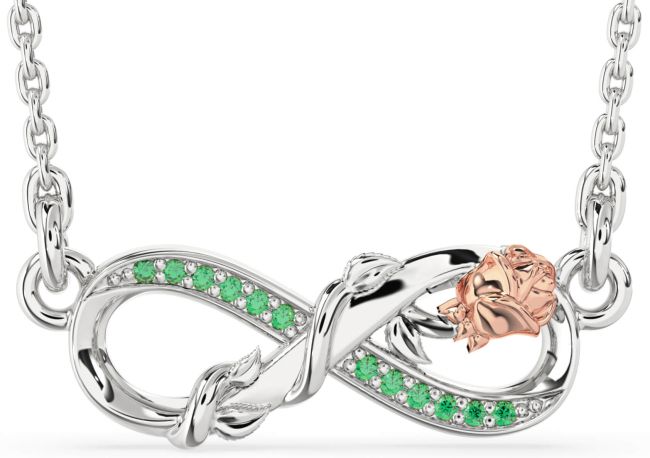 Emerald Rose Gold Silver Infinity Flower Necklace