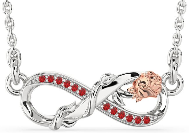 Ruby Rose Gold Silver Infinity Flower Necklace