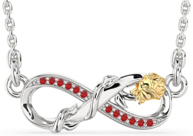 Ruby Gold Silver Infinity Flower Necklace