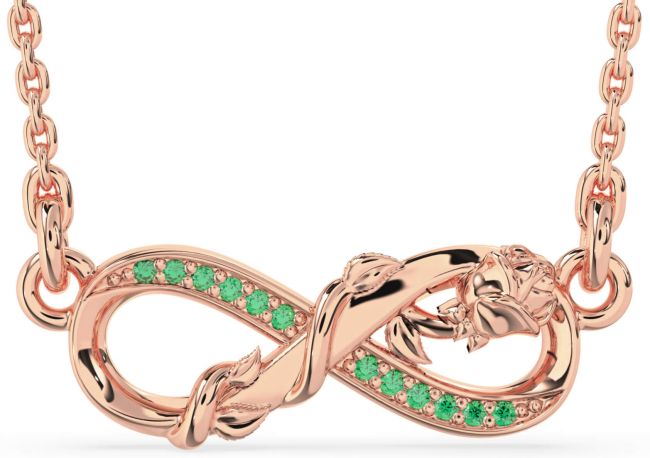 Emerald Rose Gold Infinity Flower Necklace
