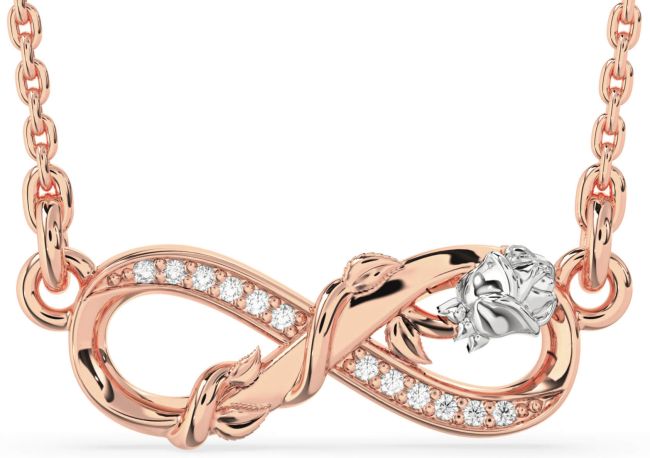 Diamond White Rose Gold Infinity Flower Necklace