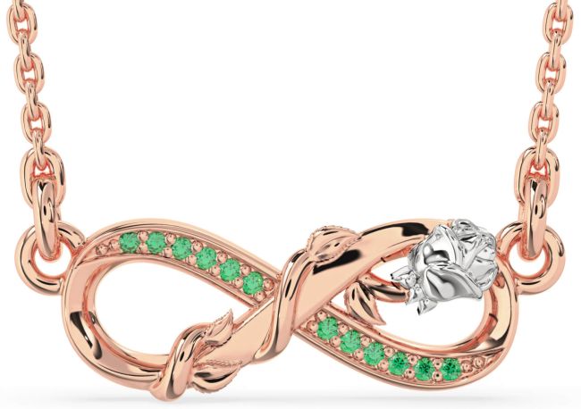 Emerald Rose Gold Silver Infinity Flower Necklace