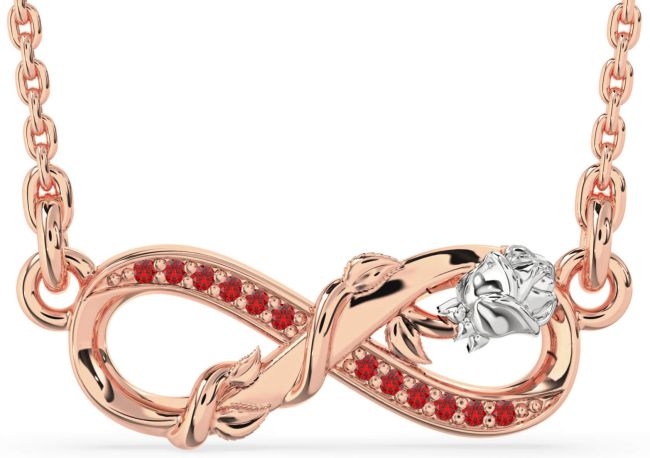 Ruby Rose Gold Silver Infinity Flower Necklace