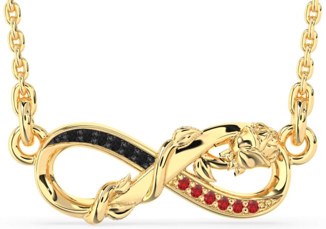 Black Diamond & Ruby Gold Infinity Flower Necklace