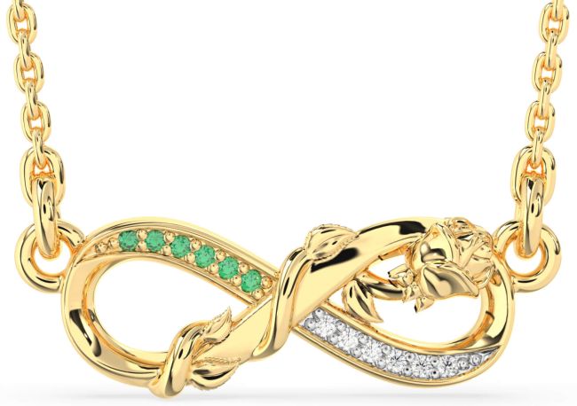 Diamond & Emerald Gold Infinity Flower Necklace