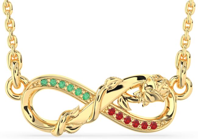 Emerald & Ruby Gold Infinity Flower Necklace