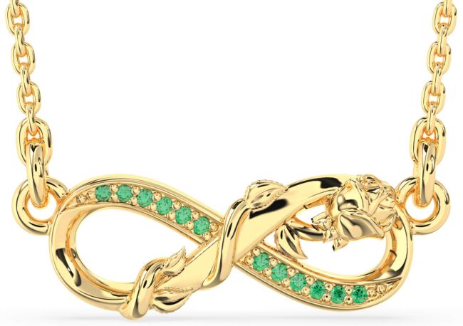 Emerald Gold Infinity Flower Necklace