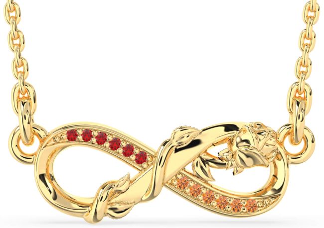 Ruby & Citrine Gold Infinity Flower Necklace