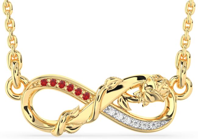 Diamond & Ruby Gold Silver Infinity Flower Necklace