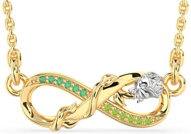 Emerald & Peridot White Yellow Gold Infinity Flower Necklace