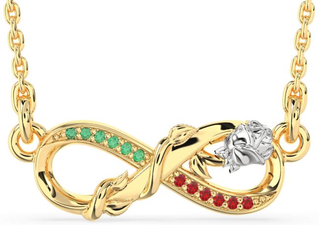 Emerald & Ruby Gold Silver Infinity Flower Necklace