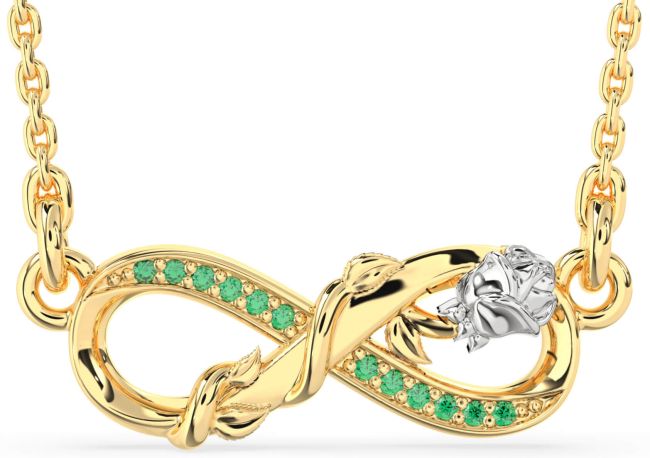 Emerald Gold Silver Infinity Flower Necklace