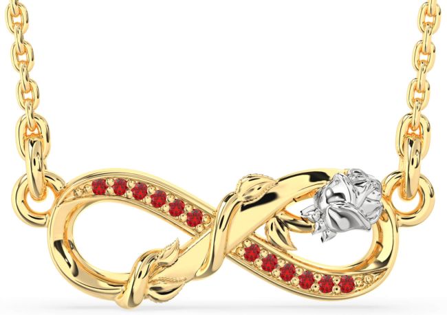 Ruby Gold Silver Infinity Flower Necklace