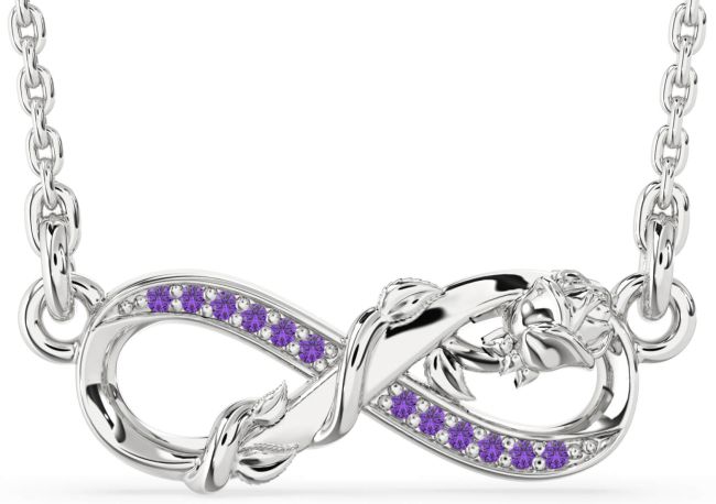 Amethyst Silver Infinity Flower Necklace