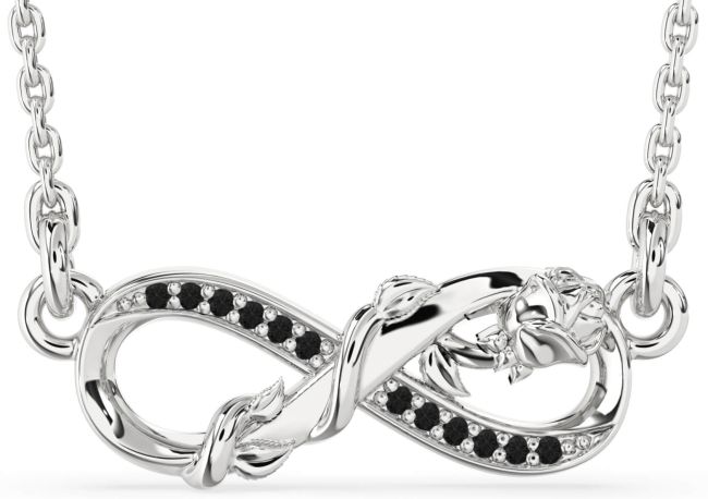 Black Diamond Silver Infinity Flower Necklace