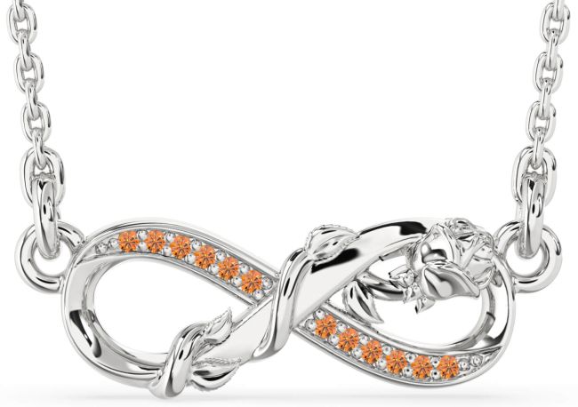 Citrine Silver Infinity Flower Necklace