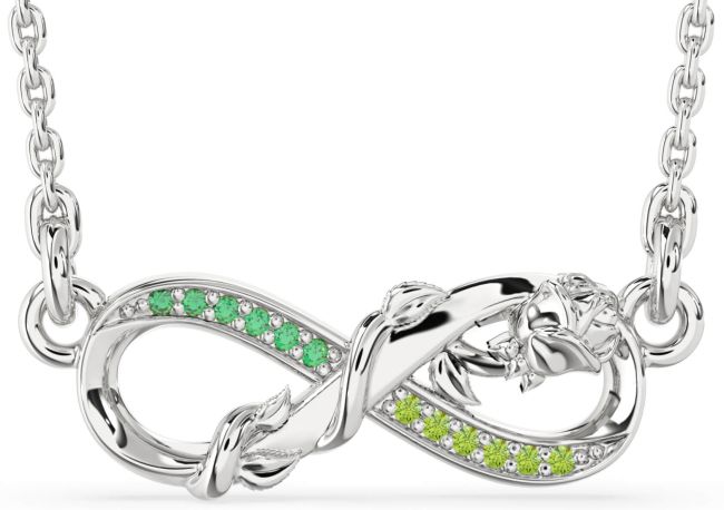 Emerald & Peridot Silver Infinity Flower Necklace
