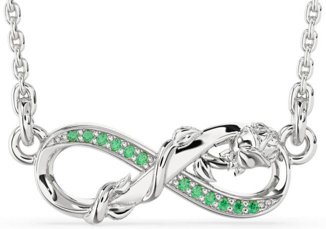 Emerald Silver Infinity Flower Necklace