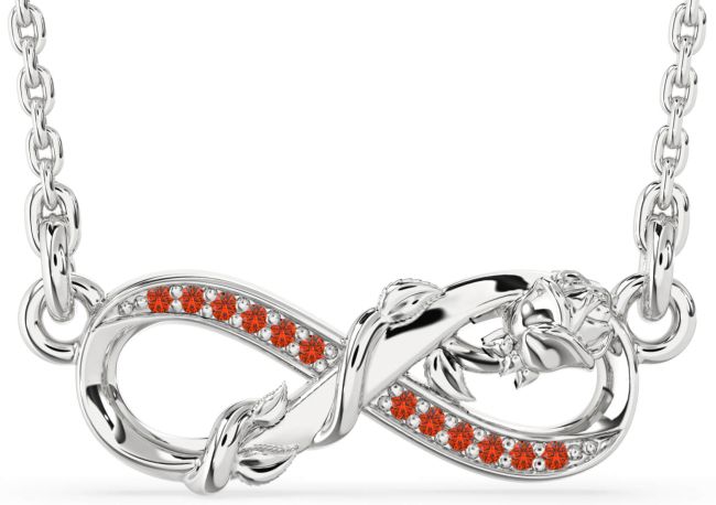 Fire Opal Silver Infinity Flower Necklace
