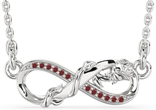 Garnet Silver Infinity Flower Necklace