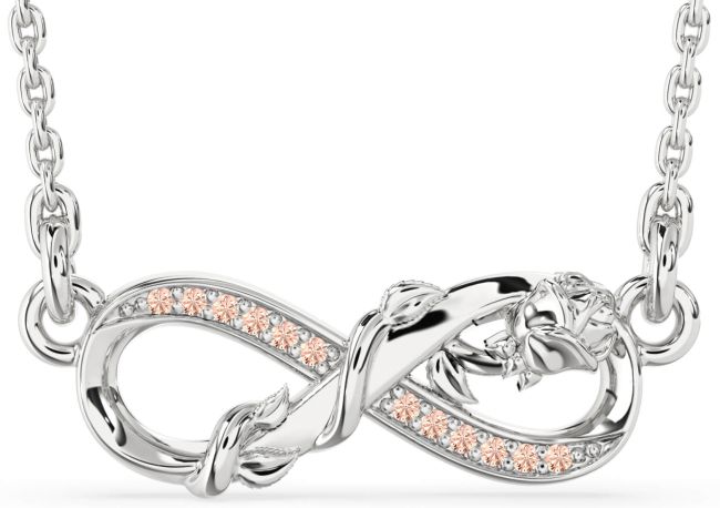 Morganite Silver Infinity Flower Necklace