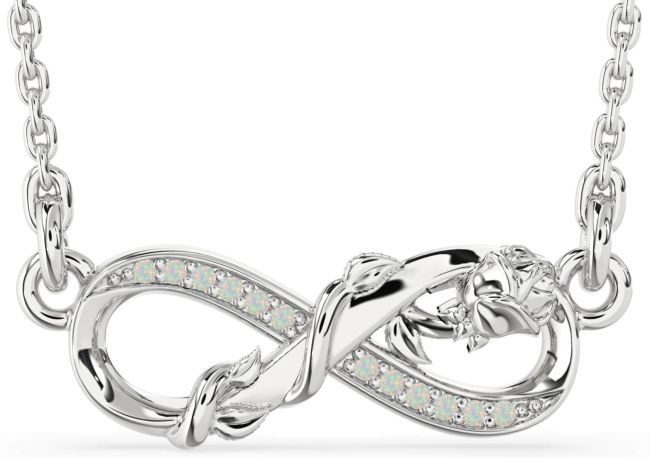 Opal Silver Infinity Flower Necklace