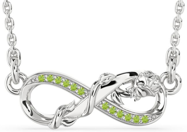 Peridot Silver Infinity Flower Necklace
