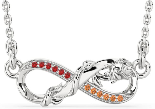 Ruby & Citrine Silver Infinity Flower Necklace