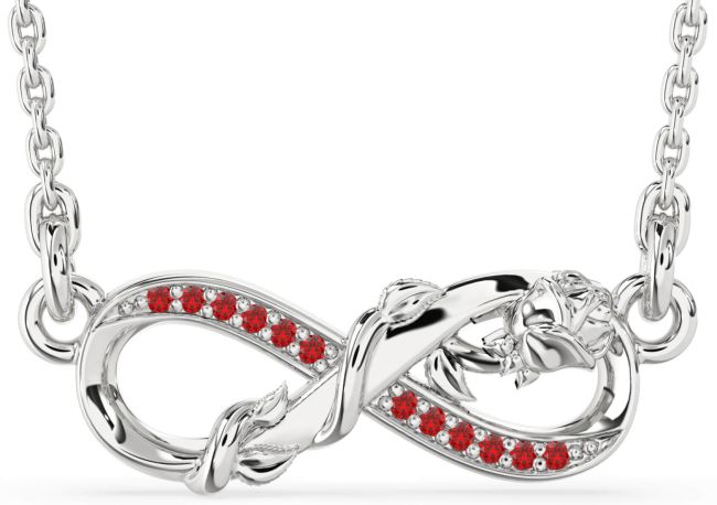 Ruby Silver Infinity Flower Necklace