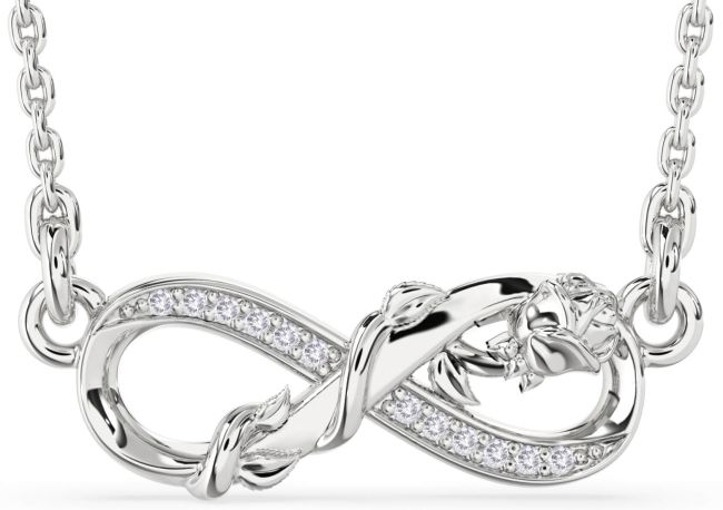Salt & Pepper Diamond Silver Infinity Flower Necklace