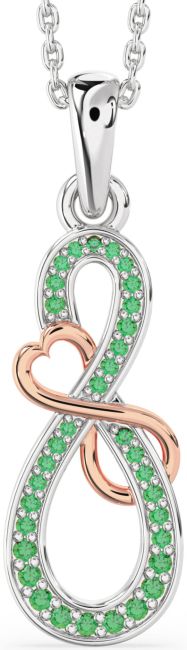 Emerald Rose Gold Silver Infinity Heart Necklace