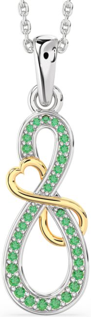 Emerald Gold Silver Infinity Heart Necklace