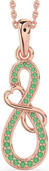 Emerald Rose Gold Silver Infinity Heart Necklace
