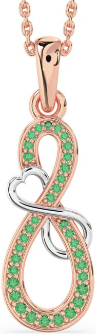 Emerald Rose Gold Silver Infinity Heart Necklace