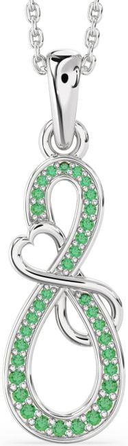 Emerald Silver Infinity Heart Necklace