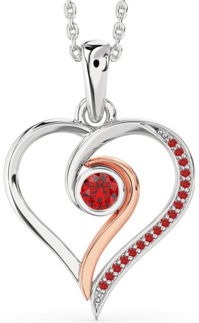 Ruby White Rose Gold Heart Necklace