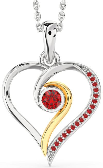 Ruby Gold Silver Heart Necklace