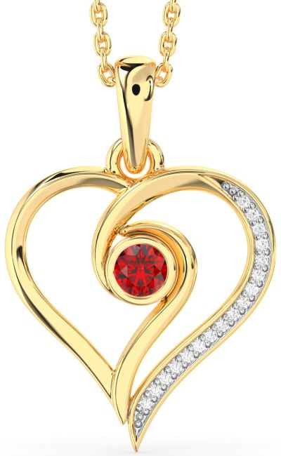 Diamond & Ruby Gold Silver Heart Necklace