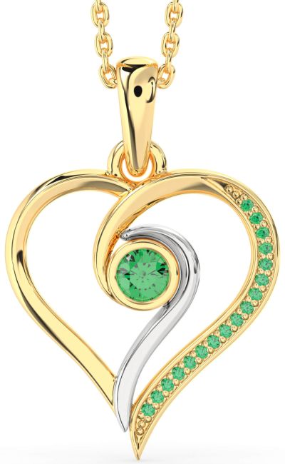 Emerald Gold Silver Heart Necklace