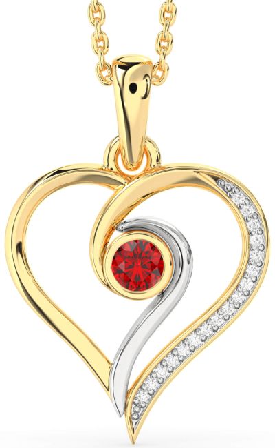 Diamond & Ruby Gold Silver Heart Necklace