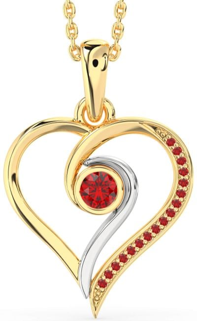 Ruby Gold Silver Heart Necklace