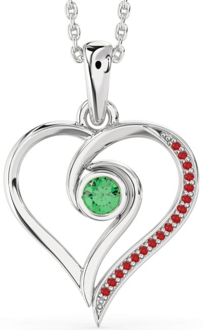 Emerald & Ruby Silver Heart Necklace