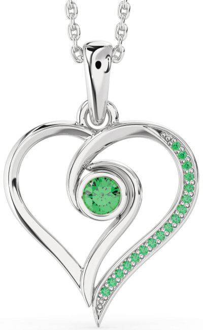 Emerald Platinum Heart Necklace