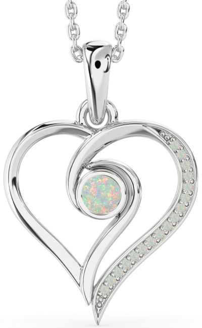Opal Silver Heart Necklace