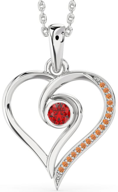 Ruby & Citrine Silver Heart Necklace