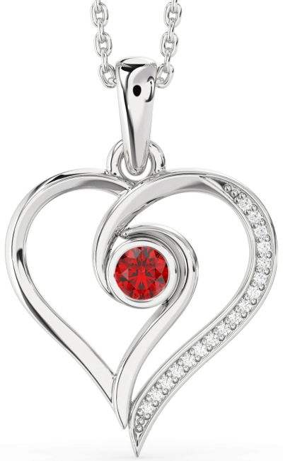 Diamond & Ruby Silver Heart Necklace